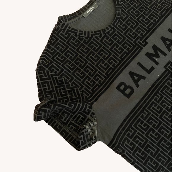 BALMAIN ECO SUSTAINABLE MONOGRAM FLOCK T-SHIRT - NOIR/NOIR - Picture 4 of 6